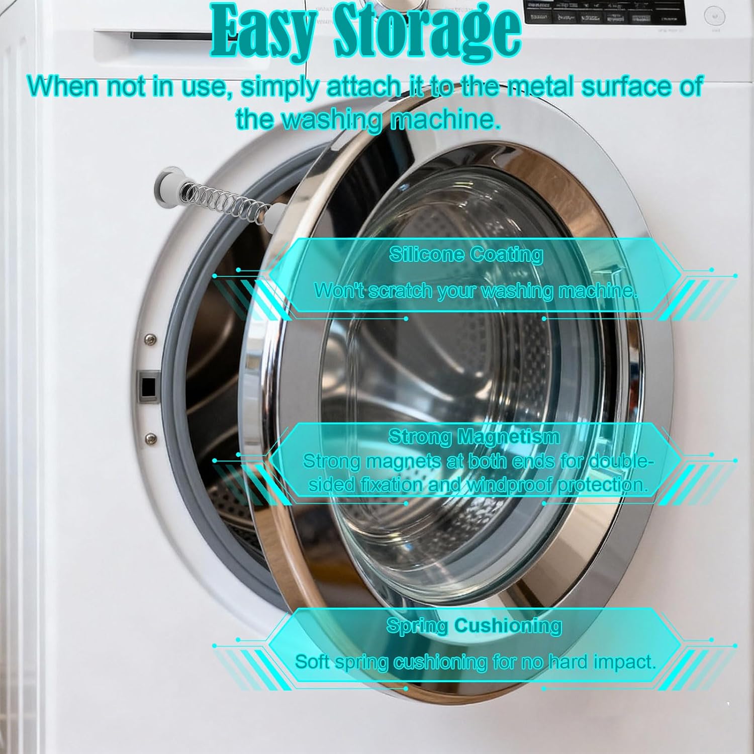 2pcs Front Load Washer Magnetic Door Prop with 4 Adhesive Metal Disks, Magnet Washing Machine Stopper Clip Door Holder Opener Keep Laundry Doors Open for Peculiar Smell Accessories