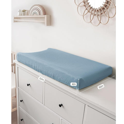 Konssy 100% Cotton Muslin Changing Pad Cover 2 Pack, 32"x16" Standard Fit