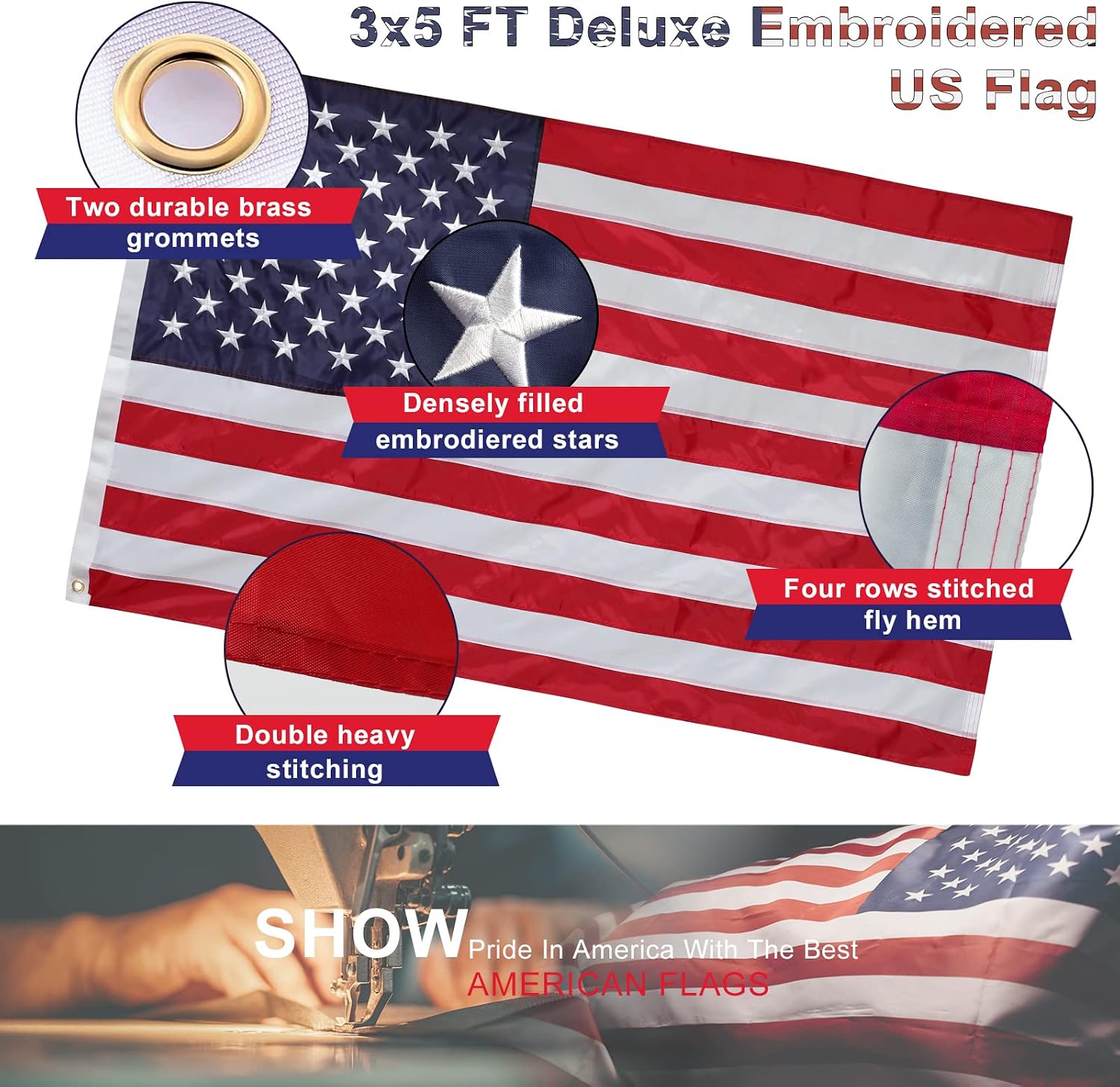 House Flag Pole With American Flag - Flagpoles Residential Kit with 5ft Tangle Free Metal Flag Pole,3x5 Embroidered US Flag,Holder Bracket,Heavy Duty Flag Poles for Outside House,Porch,Outdoor-Black