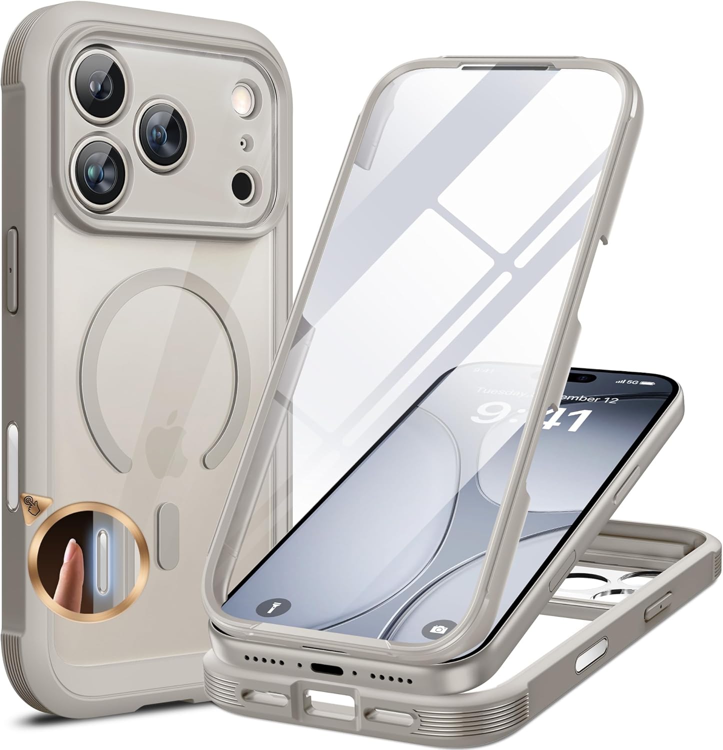 Miracase Magnetic for iPhone 17 Pro Case 6.3" [Compatible with MagSafe] Full-Body Phone Case with Built-in Glass Screen Protector & Camera Control,Drop Proof iPhone 17 Pro Cover, Grey Titanium