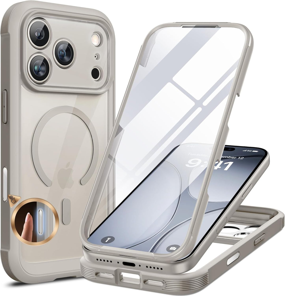 Miracase Magnetic for iPhone 17 Pro Case 6.3" [Compatible with MagSafe] Full-Body Phone Case with Built-in Glass Screen Protector & Camera Control,Drop Proof iPhone 17 Pro Cover, Grey Titanium