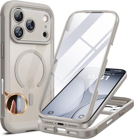 Miracase Magnetic for iPhone 17 Pro Case 6.3" [Compatible with MagSafe] Full-Body Phone Case with Built-in Glass Screen Protector & Camera Control,Drop Proof iPhone 17 Pro Cover, Grey Titanium