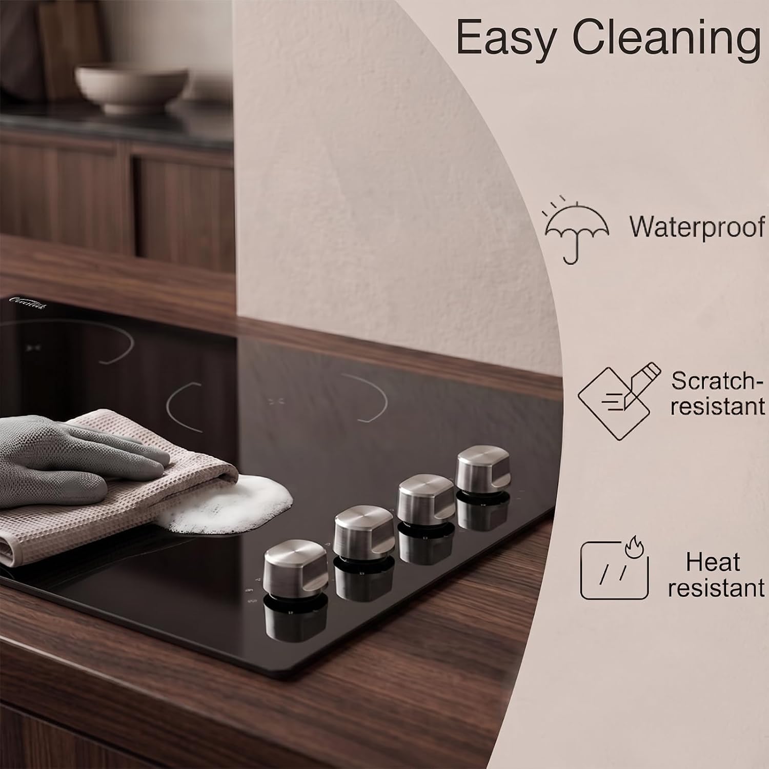 30 Inch Built-in Electric Ceramic Cooktop, Stove Top with 4 Burners, Radiant Heating, 9 Power Levels, Knob Control, 240V Hardwired
