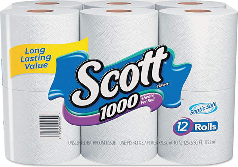 Scott 1000 Sheets Per Roll Toilet Paper, 27 Rolls, Bath Tissue
