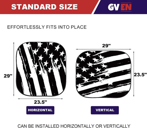 Gven Windshield Sun Shade for Car 2-Piece Foldable Sunshade for Front Windows, Blocks UV Rays, Automotive Interior Sun Protection Car Summer Accessories（US Flag,S）