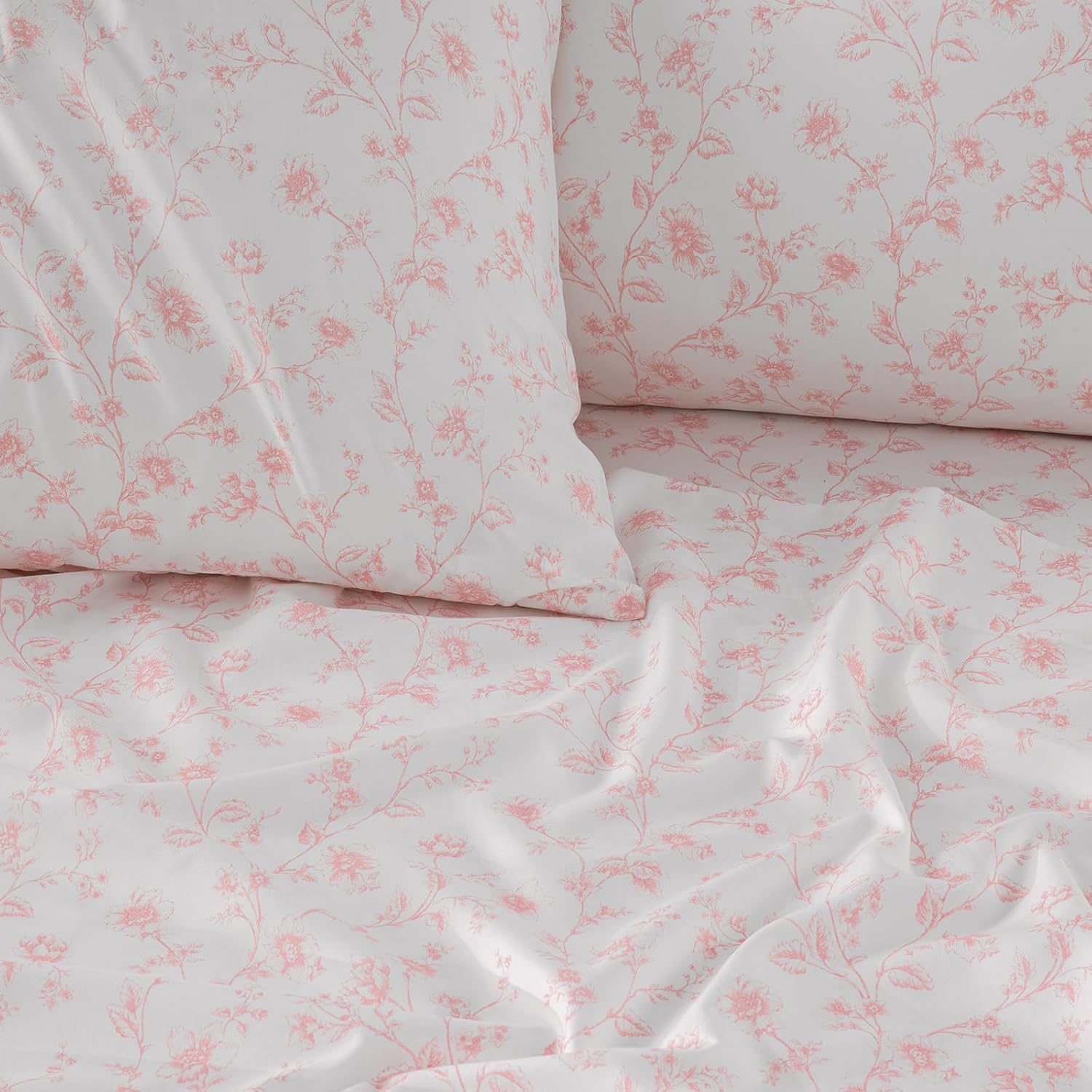 HYPREST Pink Floral Sheets Cal King, Deep Pocket Flower Pattern Bed Sheets