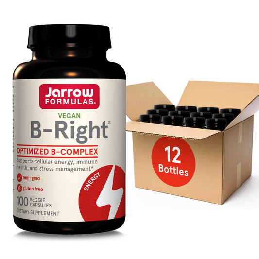 Jarrow Formulas B-Right Optimized B-Complex, Dietary Supplement for Cellular Energy, Immune Health and Stress Management Support, 100 Veggie Capsules, 100 Day Supply, Pack of 12