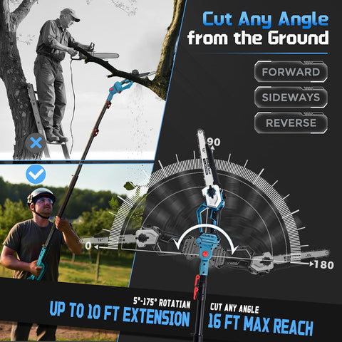 10-Inch 2-in-1 Cordless Pole Saw & Mini Chainsaw for Tree Trimming