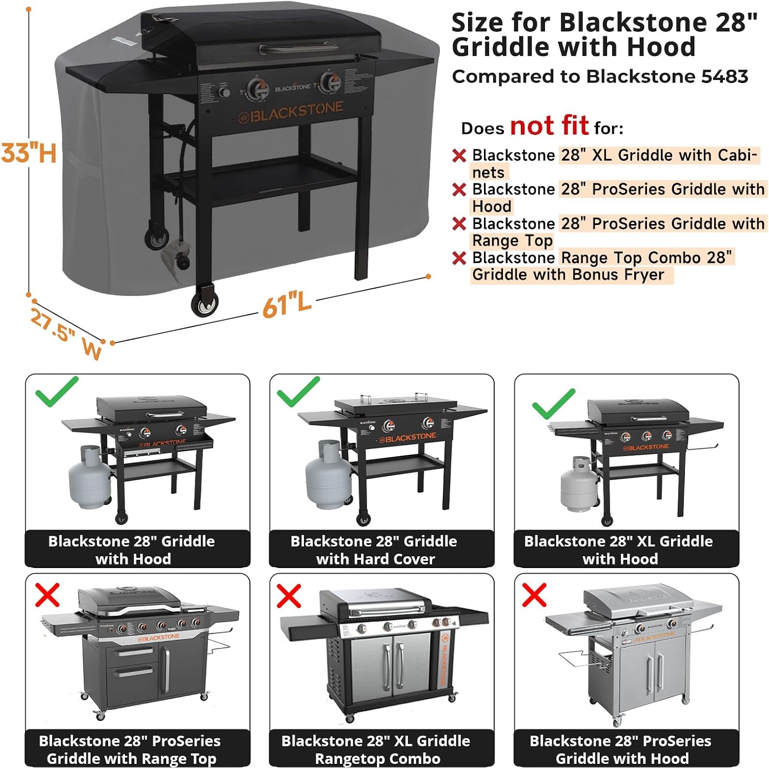 Griddle Cover for Blackstone 28 in Griddle with Hood 5483,1000D Heavy Duty