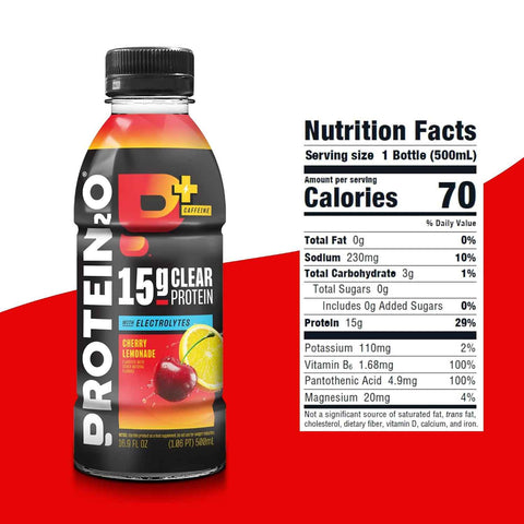 Protein2o 15g Whey Protein Infused Water Plus Energy, Cherry Lemonade, 16.9 oz Bottle (Pack of 12)