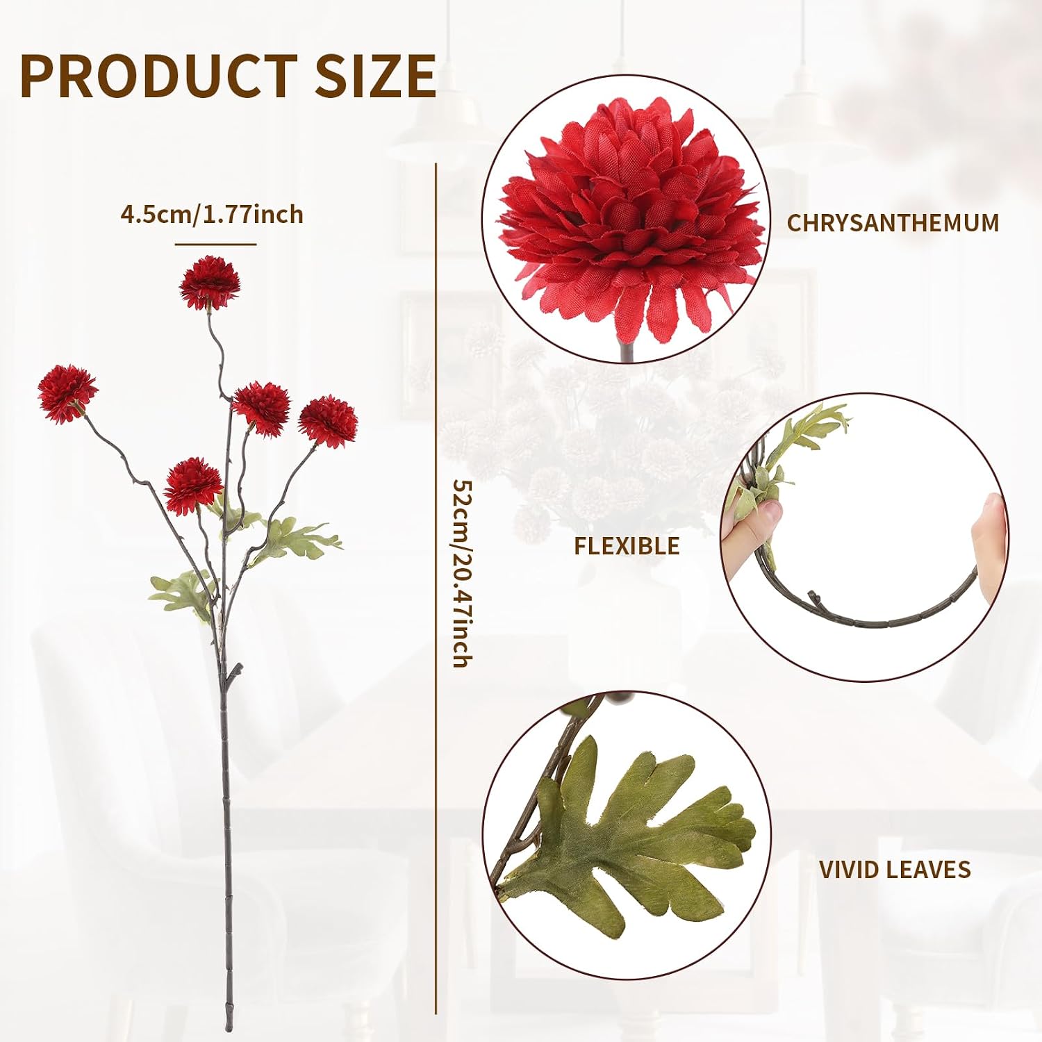DuHouse 6pcs Faux Silk Pompon Mum Small Chrysanthemum Ball Dark Red