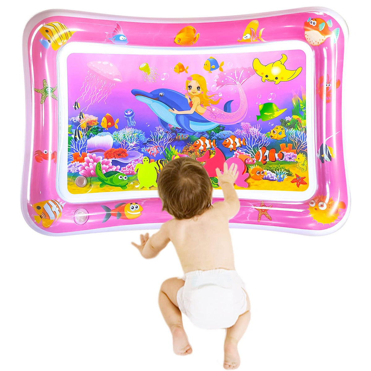 ZHUYNXI RTummy time Water Playmats, Tummy time mats, Baby Water Play Mat for Kids and Toddlers Baby Toys for 3 to 24 Months, Strengthen Your Baby's Muscles,27.5x20 in Pink.