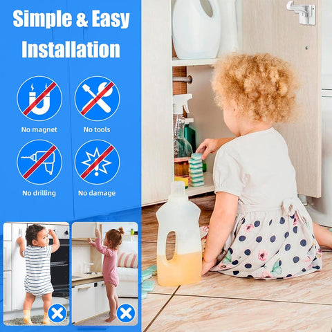 20 Pack Upgraded Version Cabinet Locks Baby Proofing, Children Proof Cupboard Drawers Latches, No Drilling or Tools Required for Installation, Works with Cabinets & Drawers, Adhesive Easy Installation