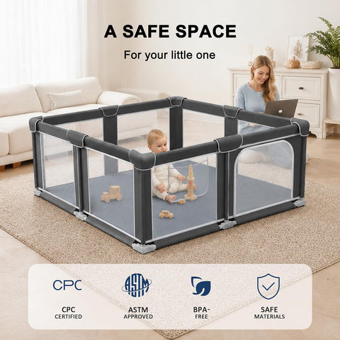 Foldable Playpen for Babies and Toddlers, 50"x50" Portable Play Yard with Mat, Kids Collapsible Play Pen with Sturdy Metal Frame & Mesh Walls, Indoor & Outdoor Baby Fence Play Area