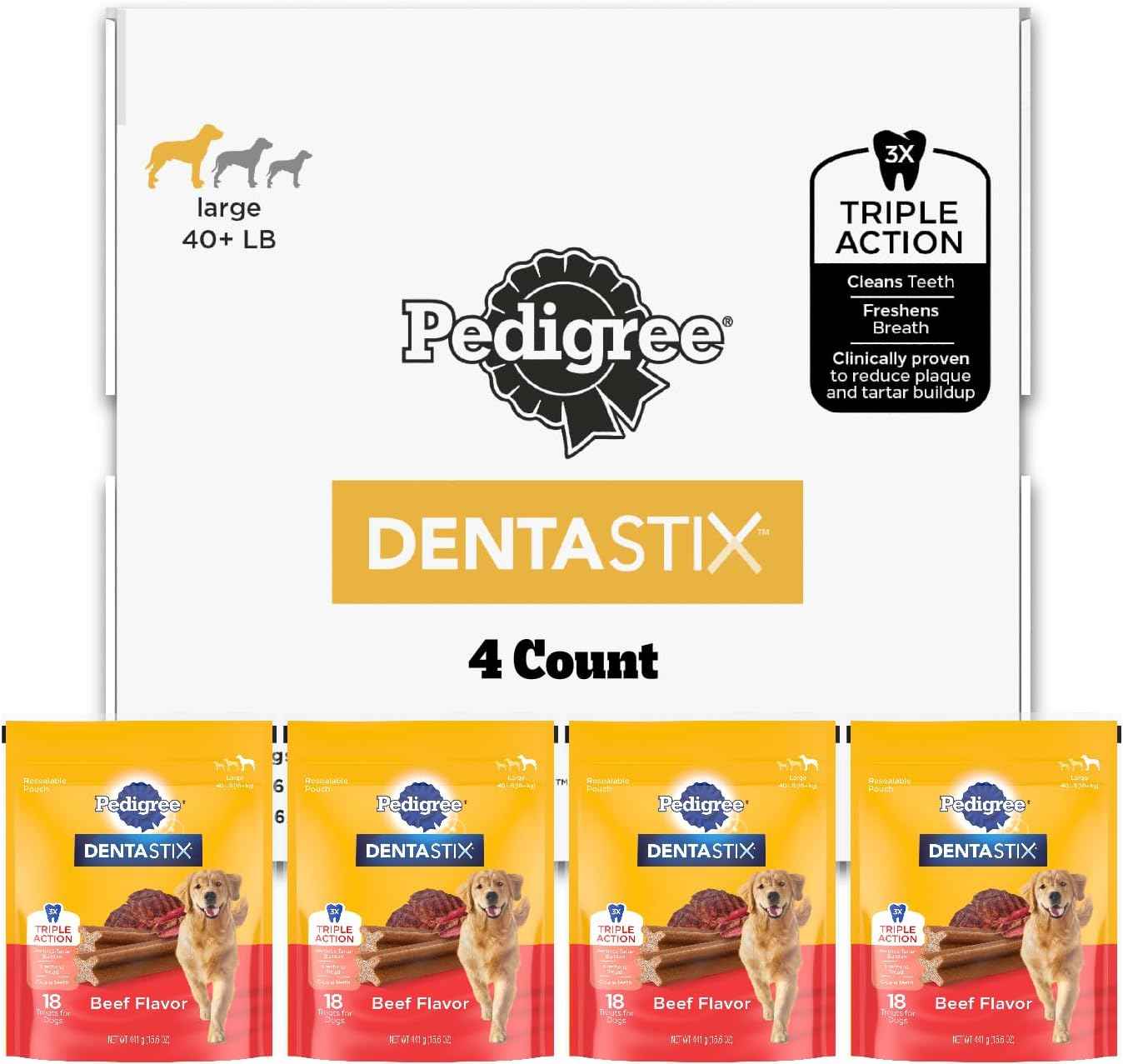 Pedigree Dentastix Large Breed Dental Dog Treats, Beef, 72 Count