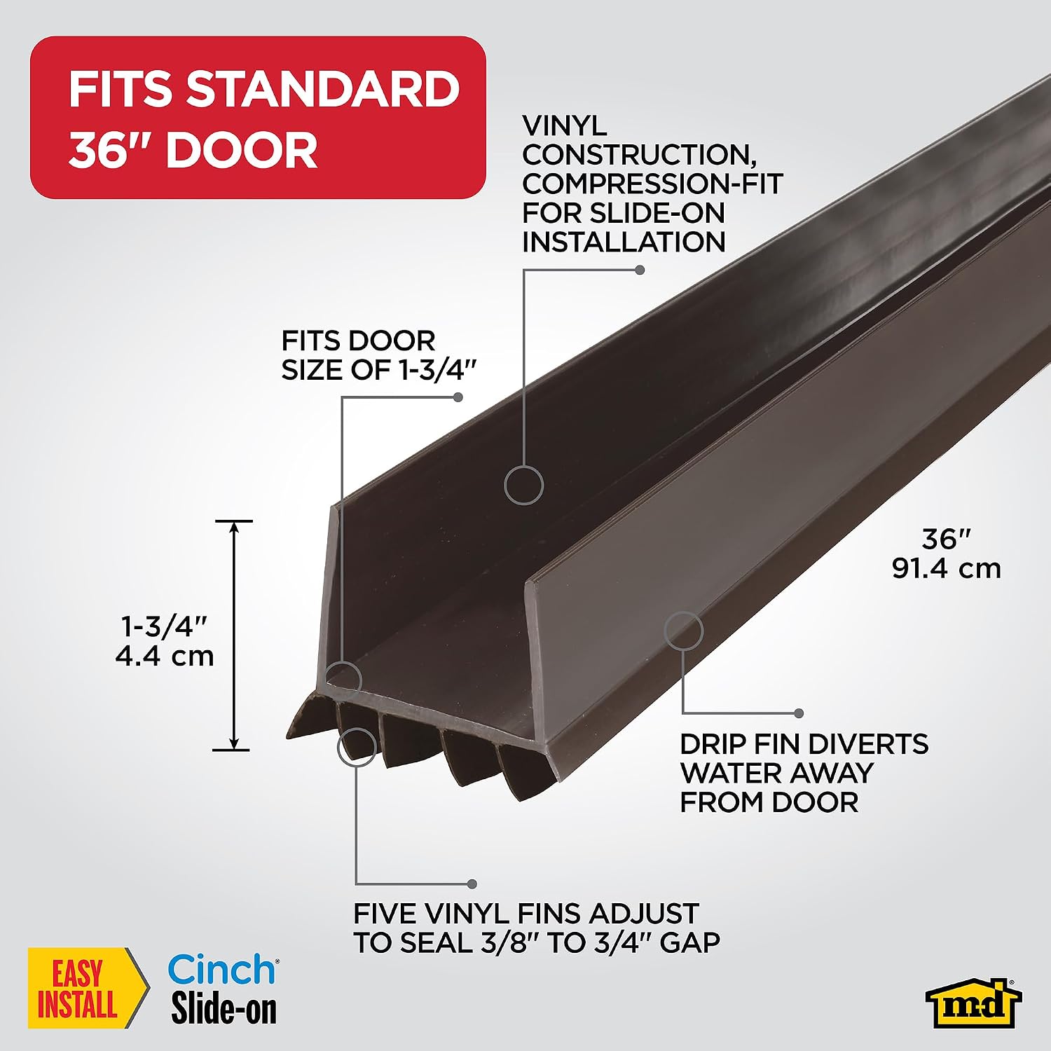 M-D Building Cinch® Slide-On U-Shaped Vinyl UDS, Brown, 36in 2pk