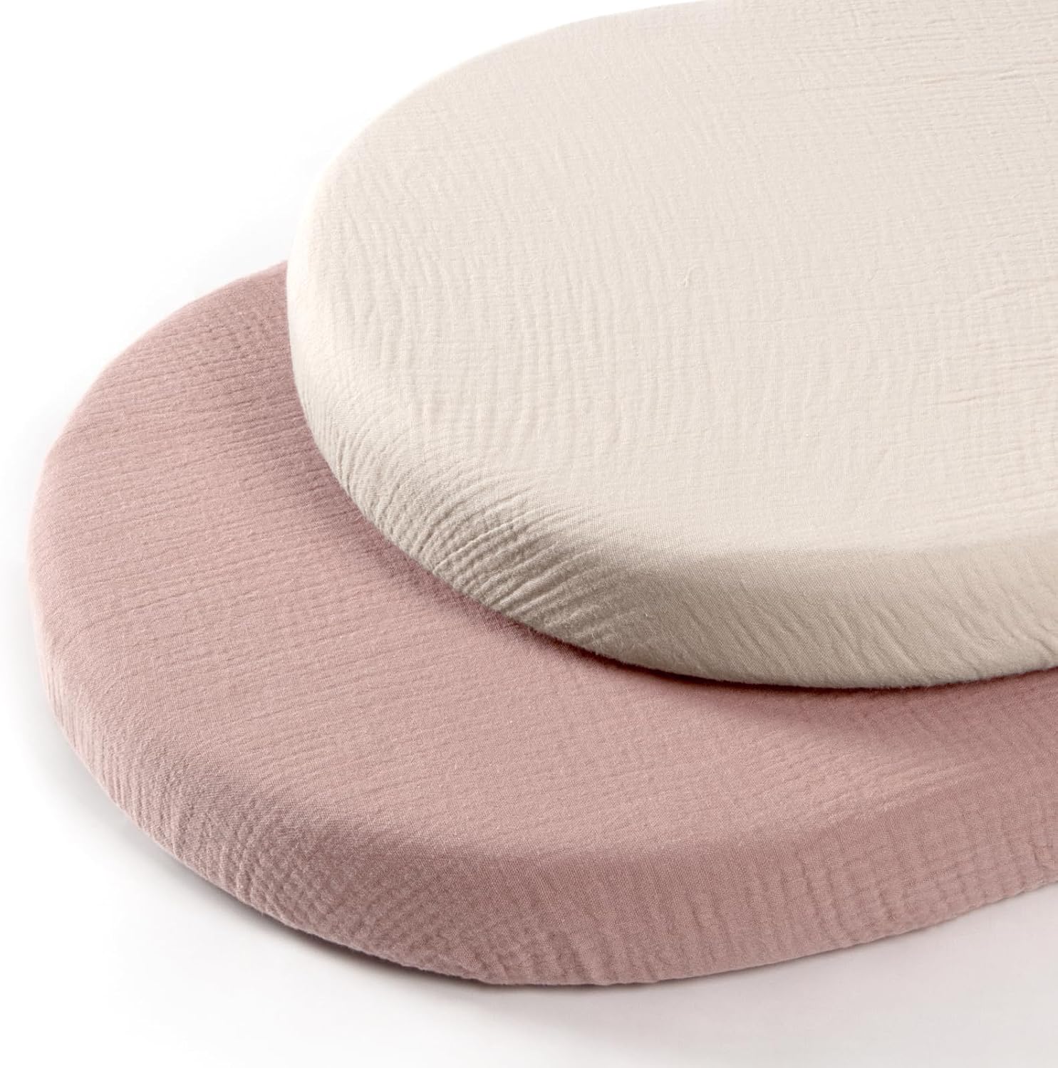 lulumoon Muslin Bassinet Sheets 33x17 Fitted for Halo & Hourglass, Oval Pad