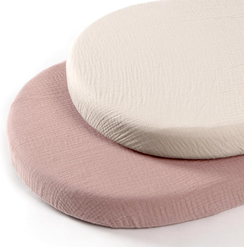 lulumoon Muslin Bassinet Sheets 33x17 Fitted for Halo & Hourglass, Oval Pad