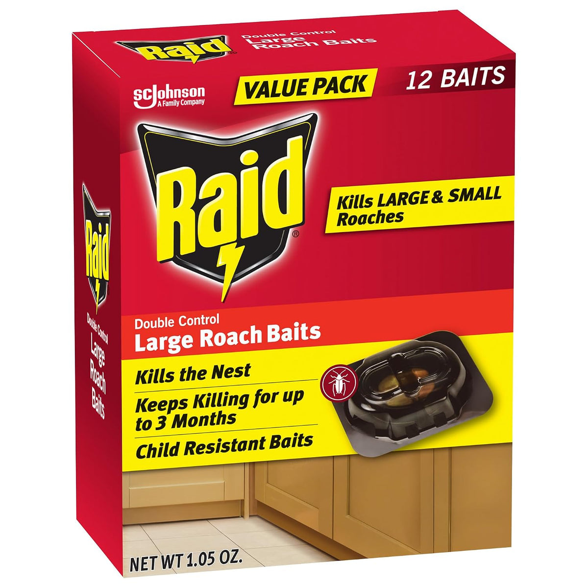 Raid Large Roach Baits, Child Resistant, For Indoor Use, Kills Roaches for 3 Months, 12 Count