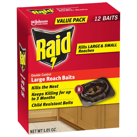 Raid Large Roach Baits, Child Resistant, For Indoor Use, Kills Roaches for 3 Months, 12 Count