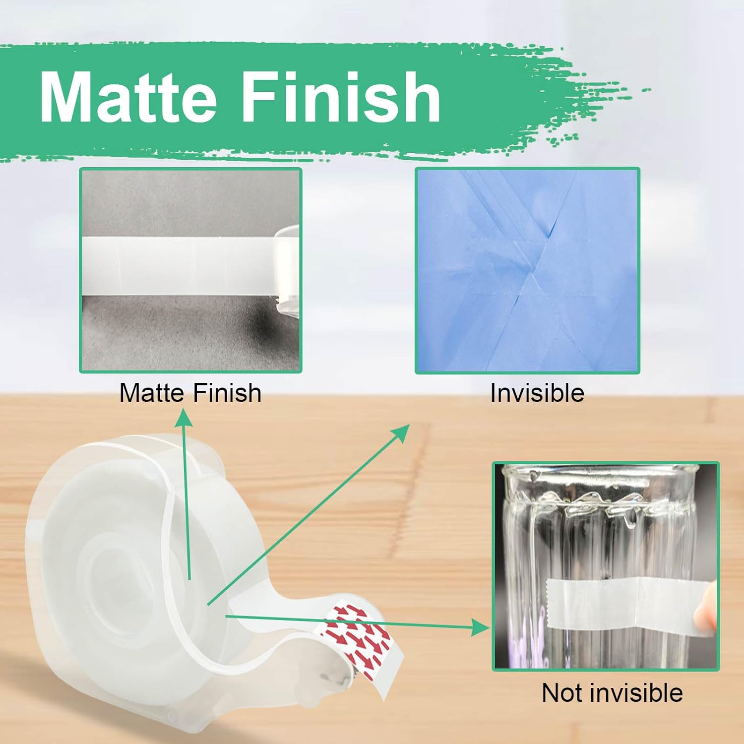 Tape Bulk, Clear Tape, Invisible, Matte Finish, Writable, 3/4 in x 650 in, Transparent Tape, 12 Rolls with Dispensers, Ideal for Gift Wrapping, School Supplies & Office Use
