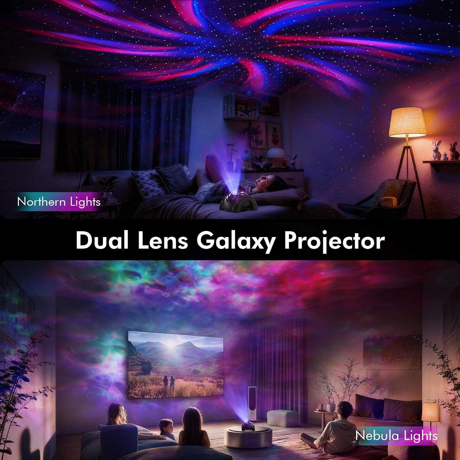 Rossetta Dual Lens Galaxy Star Projector, Aurora Night Light for Bedroom