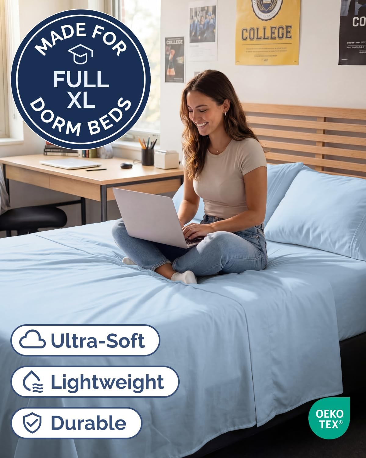 Full XL Sheets - 4 Piece Full XL Sheet Set - Cool & Breathable - Light Blue