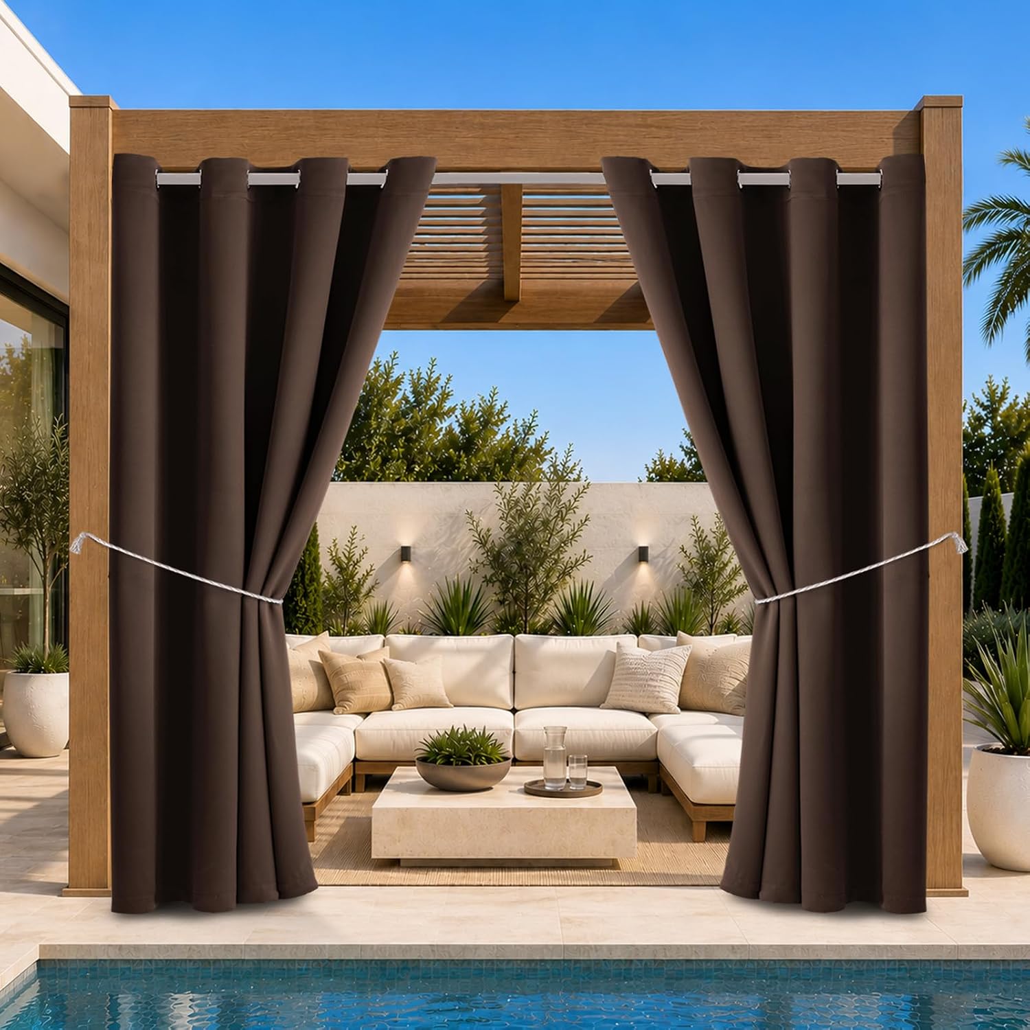 DIVA EN CAMINO DEC Water Proof Outside Curtains with Grommet Top for Porch, W52 x L120 Thermal Insulated Washable Light Block Outdoor Divider Drapes for Patio Gazebo Deck Pool Area Pergola Cabana