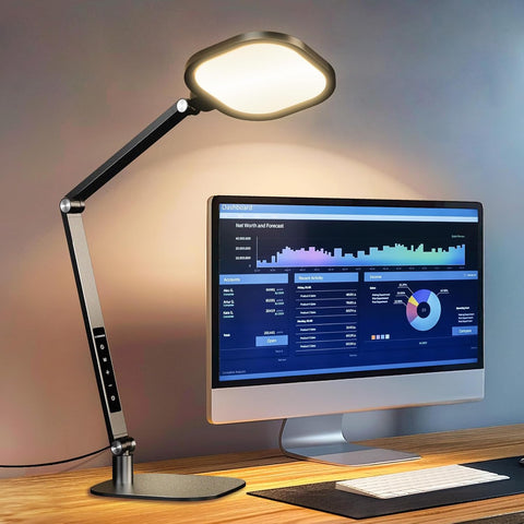 LitONES Desk Lamp for Home Office, Tall Computer Ring Light with CRI 97.8
