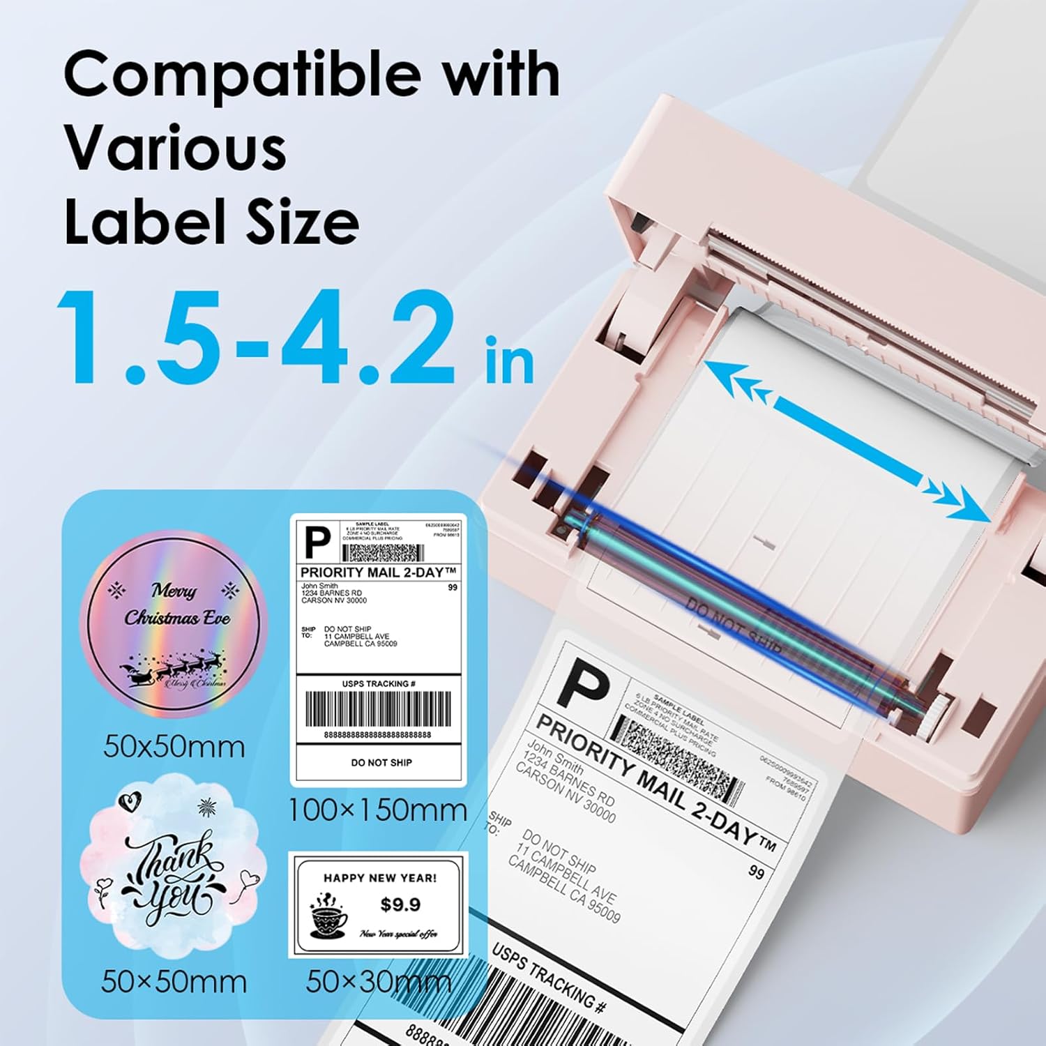 KNAON Bluetooth Thermal Shipping Label Printer 4x6 for Small Business, Pink