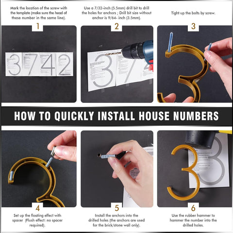 VONDERSO 5 Inch Floating House Numbers and Letters for Outside,Gold Metal Modern Outdoor Address Sign for Yard Street and Mailbox, Zinc Alloy Solid Address Numbers and Letters,number 4