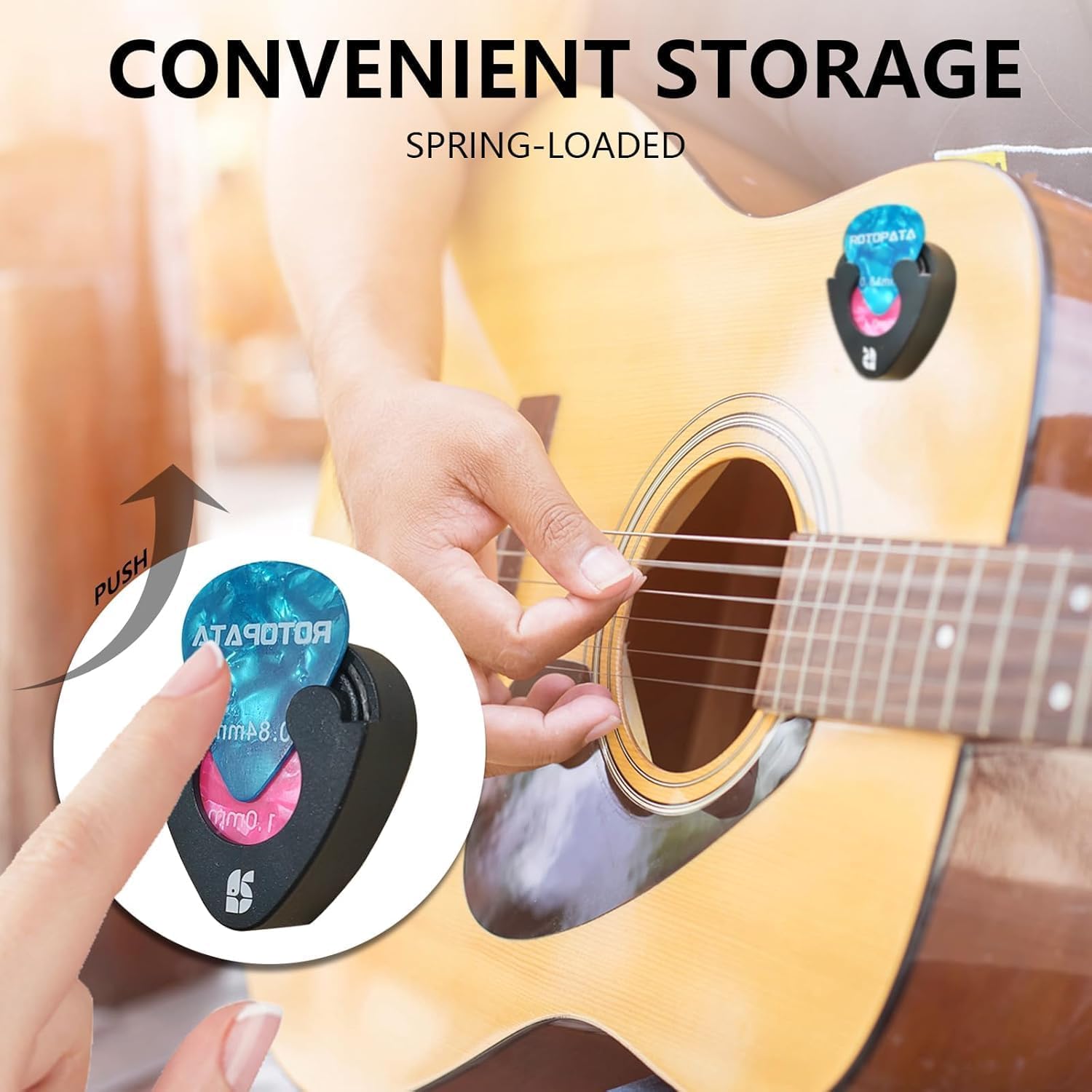ROTOPATA 4 Pack Spring Loaded Guitar Pick Holder for Acoustic Electric Bass
