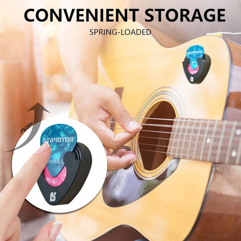 ROTOPATA 4 Pack Spring Loaded Guitar Pick Holder for Acoustic Electric Bass