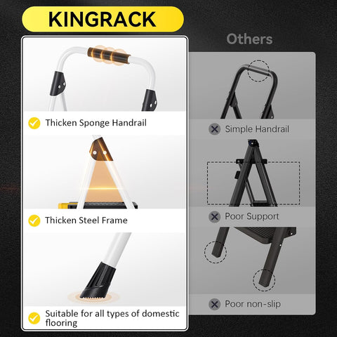KINGRACK 4 Step Ladder, Folding Step Ladders for Home, 800lb Capacity,White
