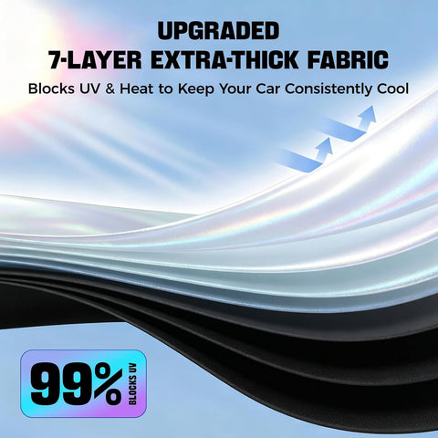 Windshield Sun Shade for Toyota Camry - Original Design, Telescopic Design for All Sedan Models, Reflective Laser Coating, 99% UV Protection, Foldable