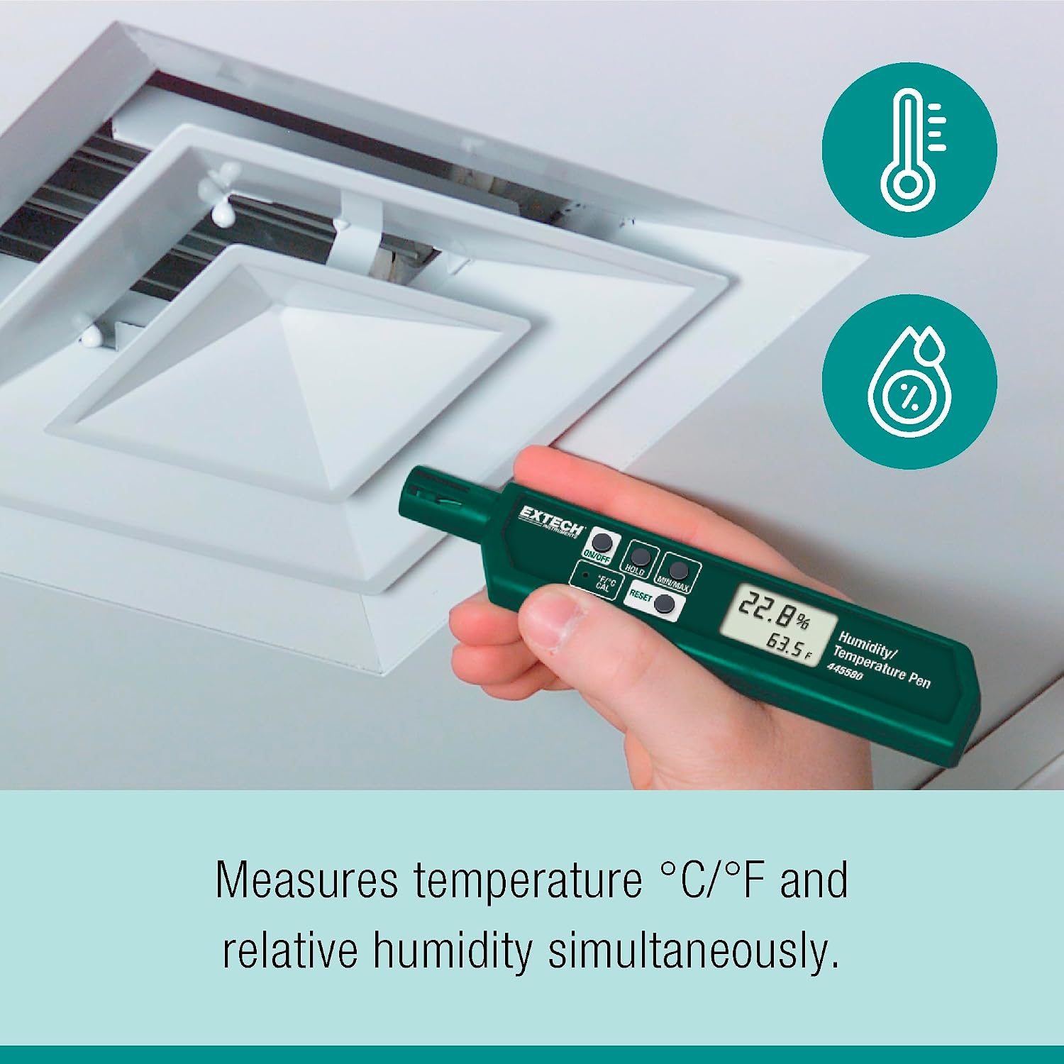 Extech 445580 Humidity and Temperature Pen, Fast Sensor, Dual LCD