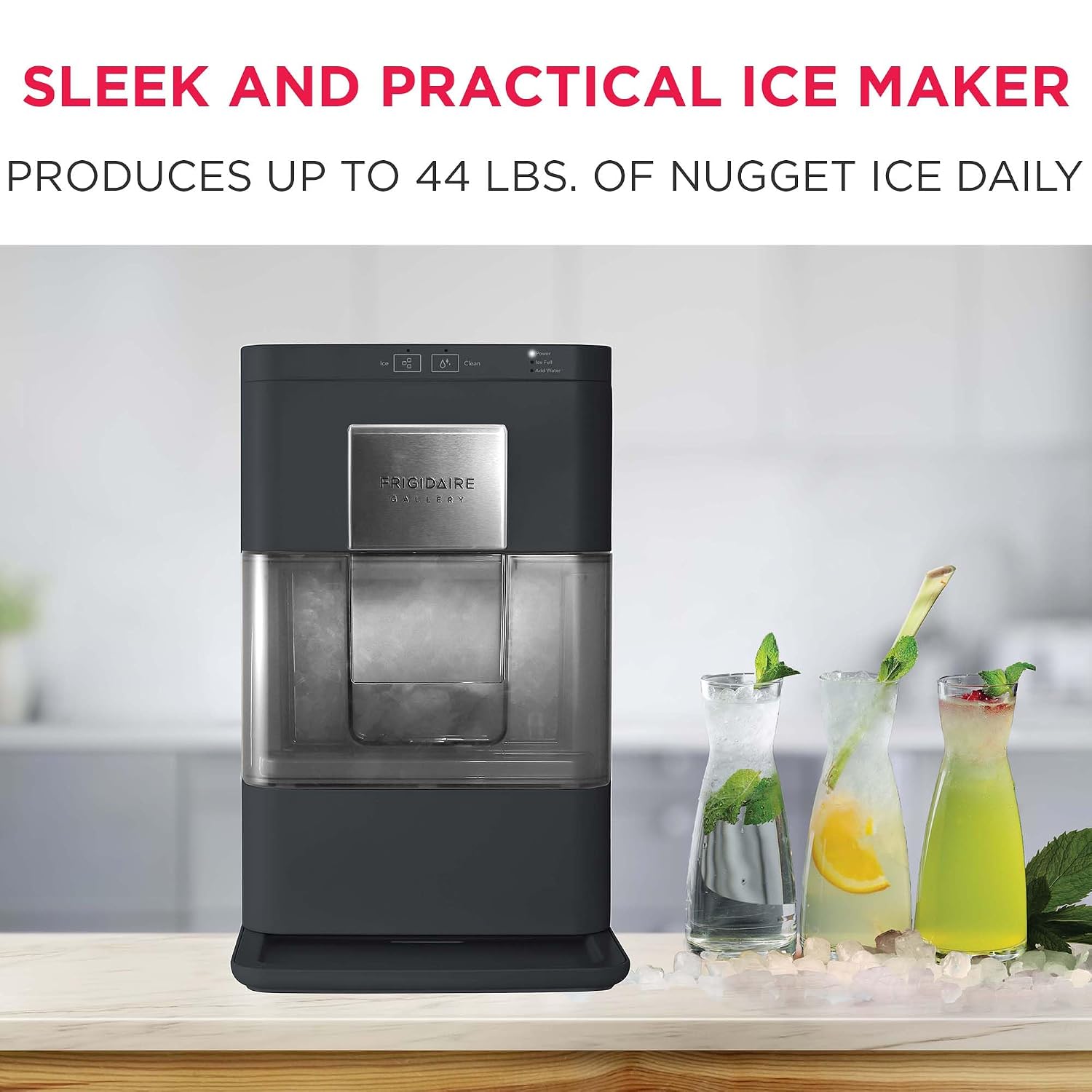 FRIGIDAIRE Gallery Countertop Crunchy Chewable Nugget Ice Maker, 44lbs per Day, Auto Self Cleaning, 2.0 Gen, Black