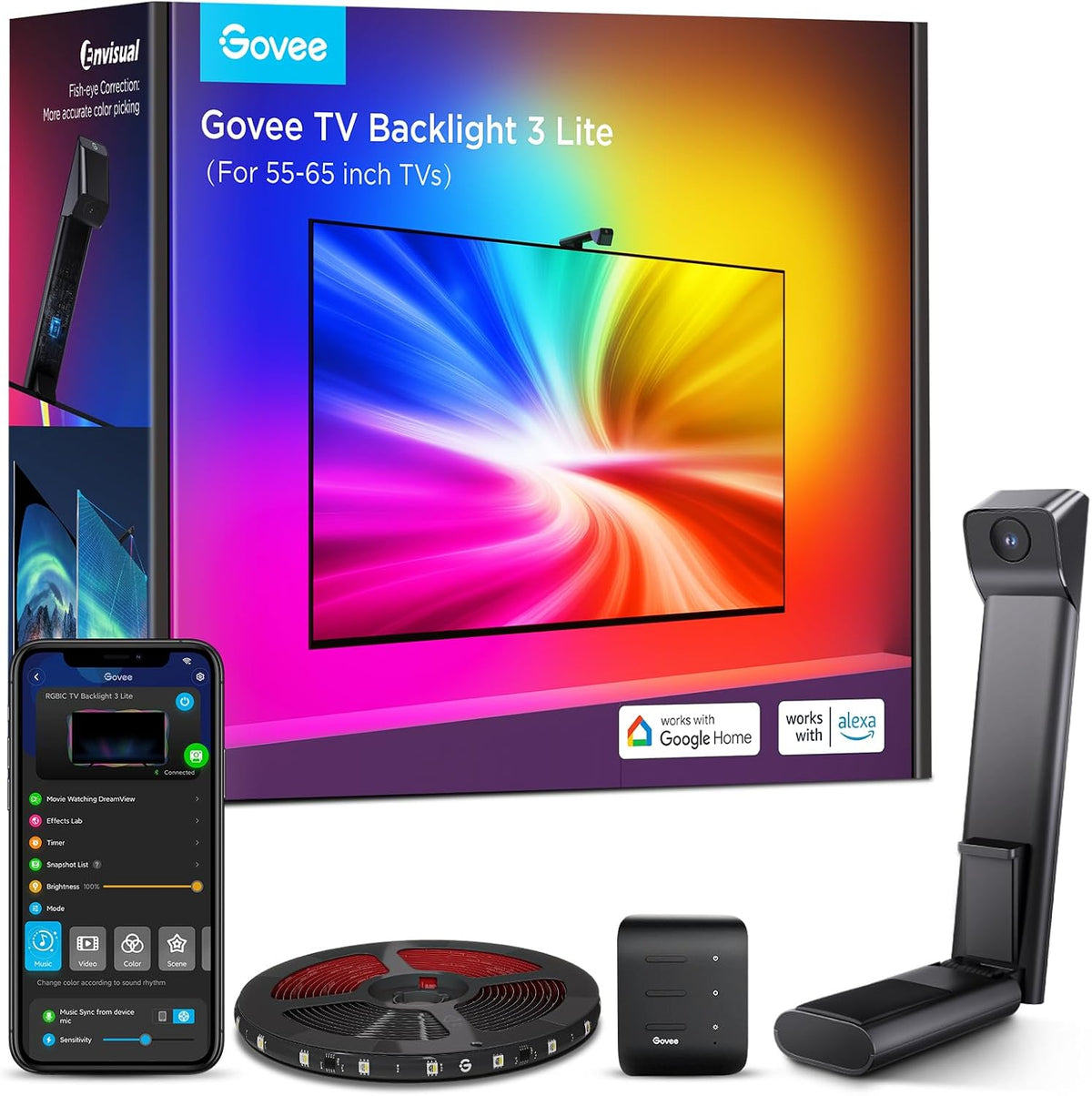 Govee TV Backlight 3 Lite, 11.8ft LED Strip Lights Sync with 55-65 Inch TVs