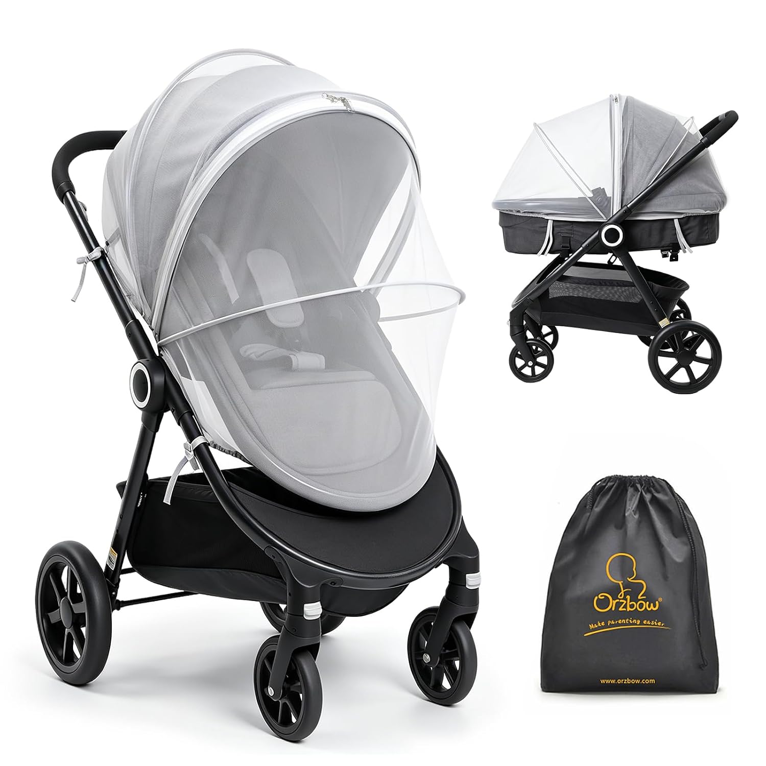 Orzbow Baby Mosquito Net for Stroller, Universal Fit, Breathable, White