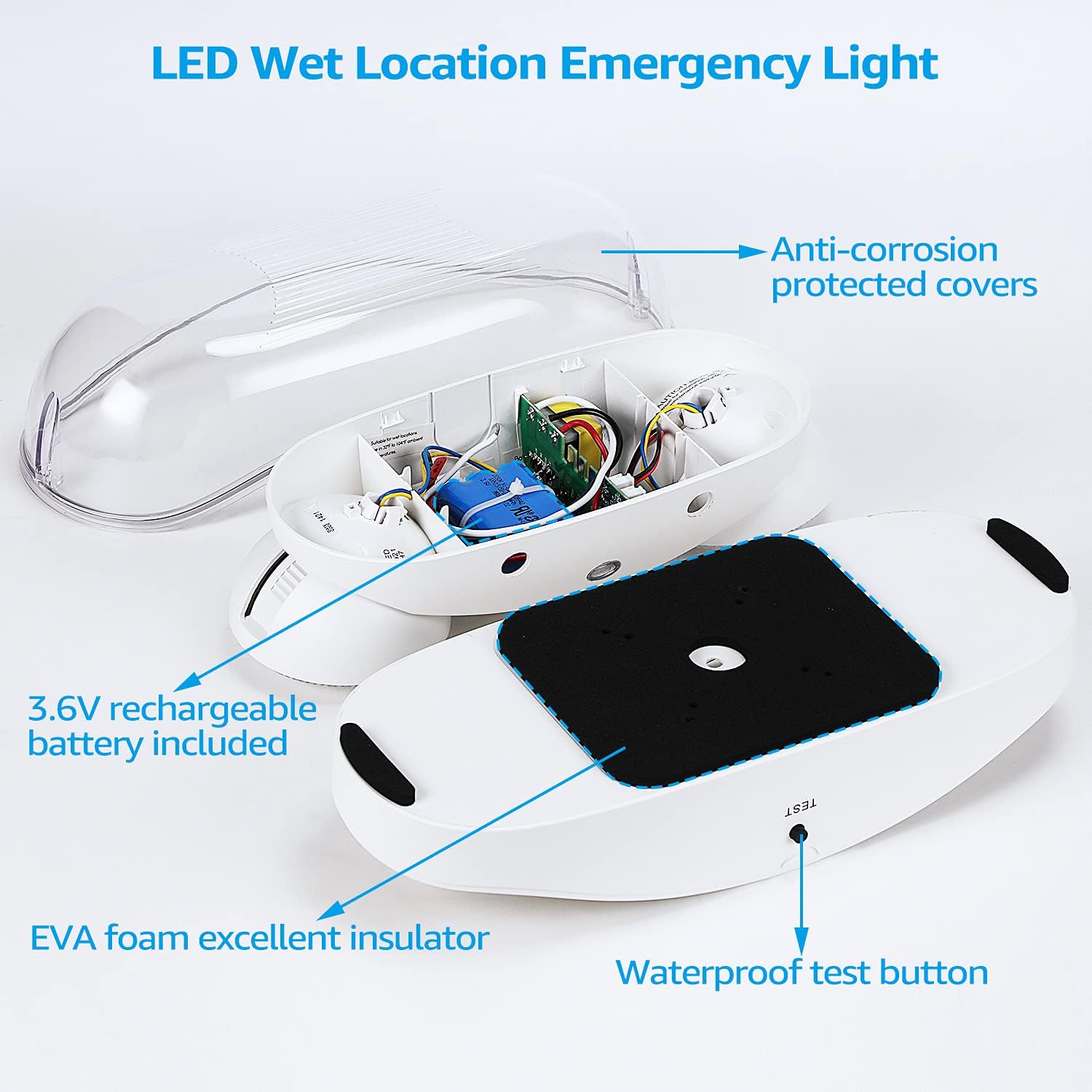 LEONLITE 2-Pack Wet Location LED Emergency Lights IP65 Waterproof White