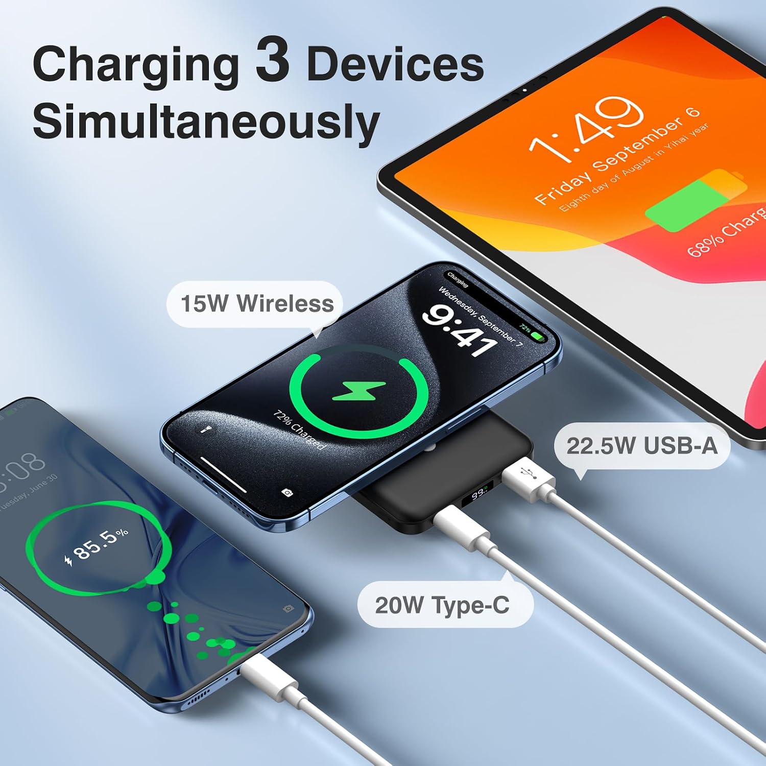 AOGUERBE for MagSafe Portable Charger, 10000mAh Magnetic Charger for iPhone