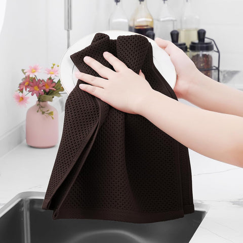 Homaxy 100% Cotton Waffle Weave Kitchen Dish Towels 8-Pack, Dark Brown