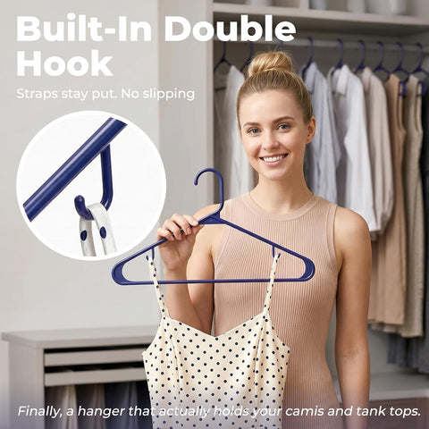 HOUSE DAY Blue Plastic Hangers 60 Pack, Slim Space-Saving Clothes Hangers