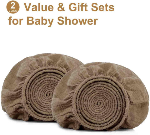 2 Pack Muslin Crib Sheets for Standard Crib Mattress 52" x 28", Taupe