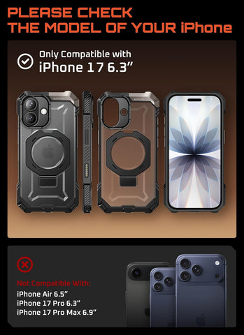 SUPCASE for iPhone 17 Case with Stand & Camera Control Button, Black