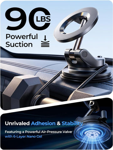 LISEN for MagSafe Car Mount [3800gf Strong Magnet & 90+LBS Suction] 360° Adjustable Vacuum Magnetic Phone Holders for Your Car, for iPhone 17 Pro Max 16 15 14 13 12 Plus Air for All Smartphones