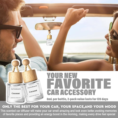 HoogaLife Car Air Freshener Diffuser 2 Pack Hanging Air Freshener Diffuser - Coconut Fragrance Oil Air D iffuser for Car, 45+ Days Long Lasting Fragrance Made in USA (C16)