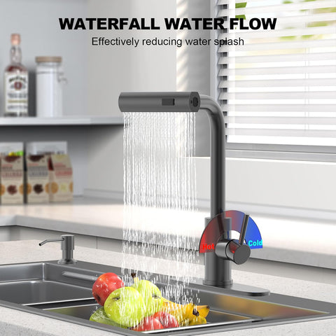 AVSIILE Kitchen Faucets with Pull Down Sprayer & Soap Dispenser, Gun Gray