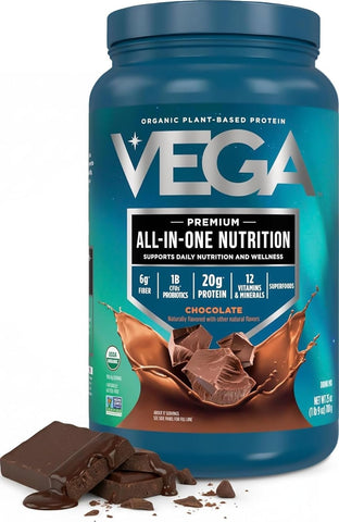 Vega All-in-One Nutrition Organic Vegan Protein Powder – Chocolate, 20g Protein Meal Replacement Shake – 1.56 lbs (17 Servings)