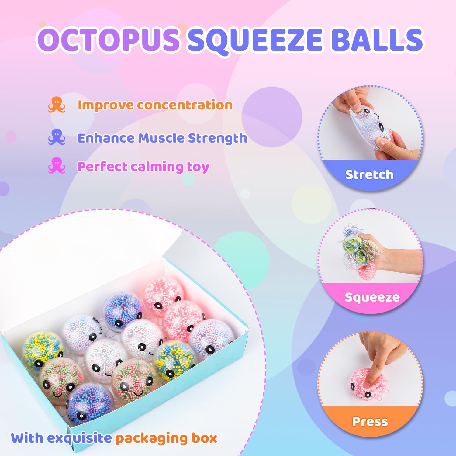 VESPRO 12 Pack Fidget Stress Balls for Adults, Cute Octopus Stress Ball